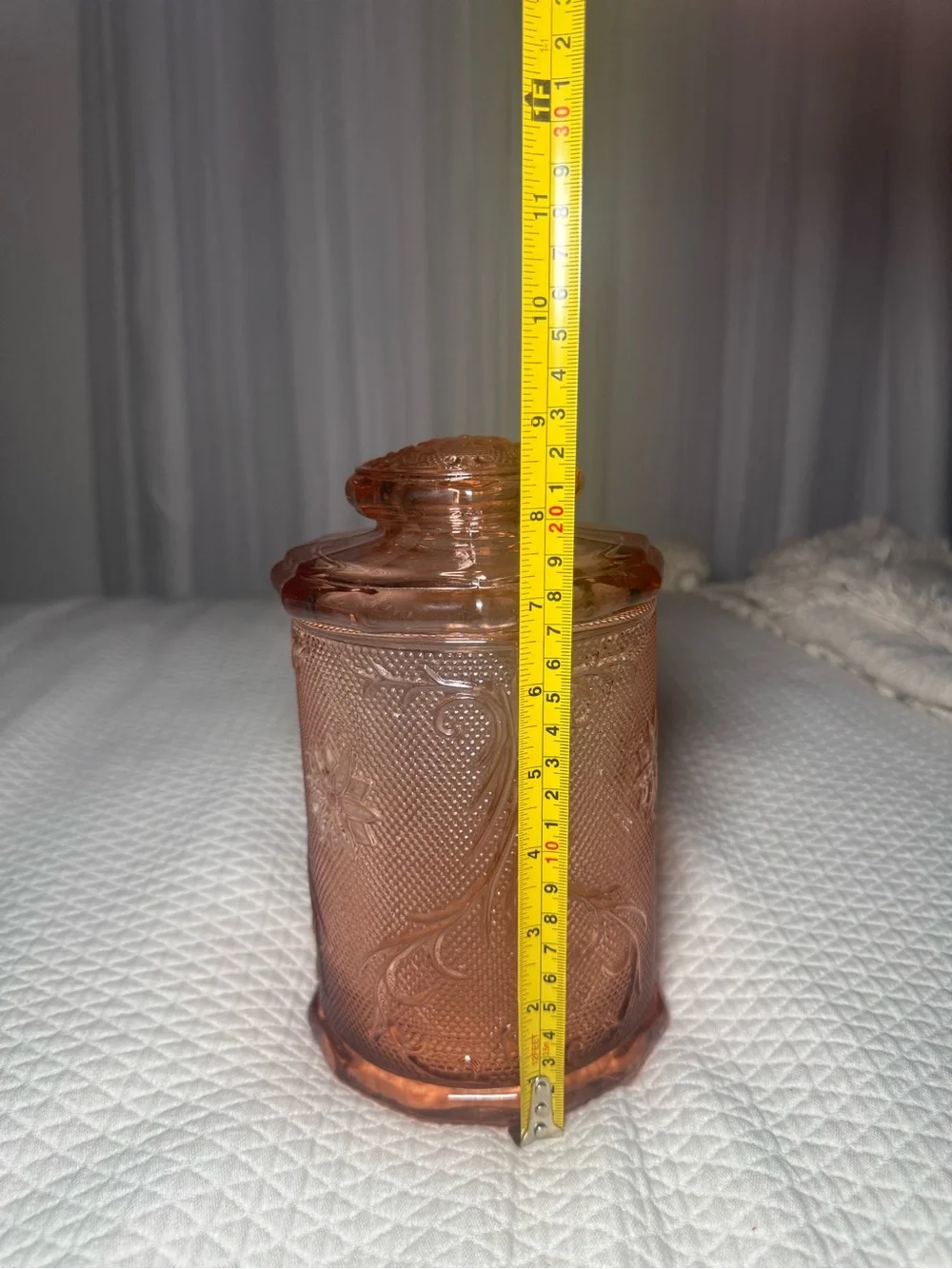 Vintage Tiara Indiana Glass Sandwich Pink LARGE Canister Jar w/ Lid Floral